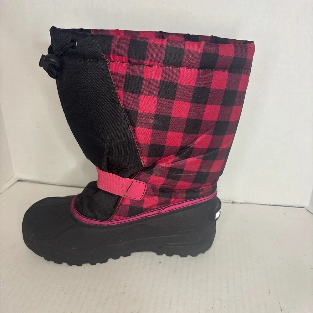 Columbia Powderbug Kids Size 5 Pink & Black Plaid Waterproof‎ Snow Boot